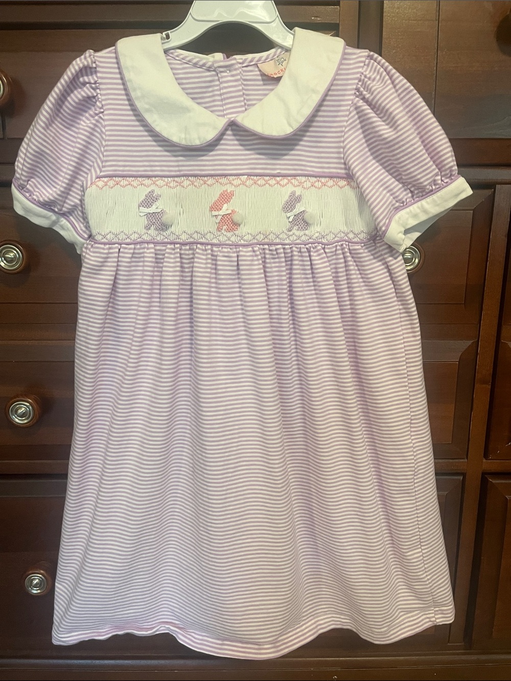 Lilac Striped Smocked Bunny Dress with Peter Pan Collar